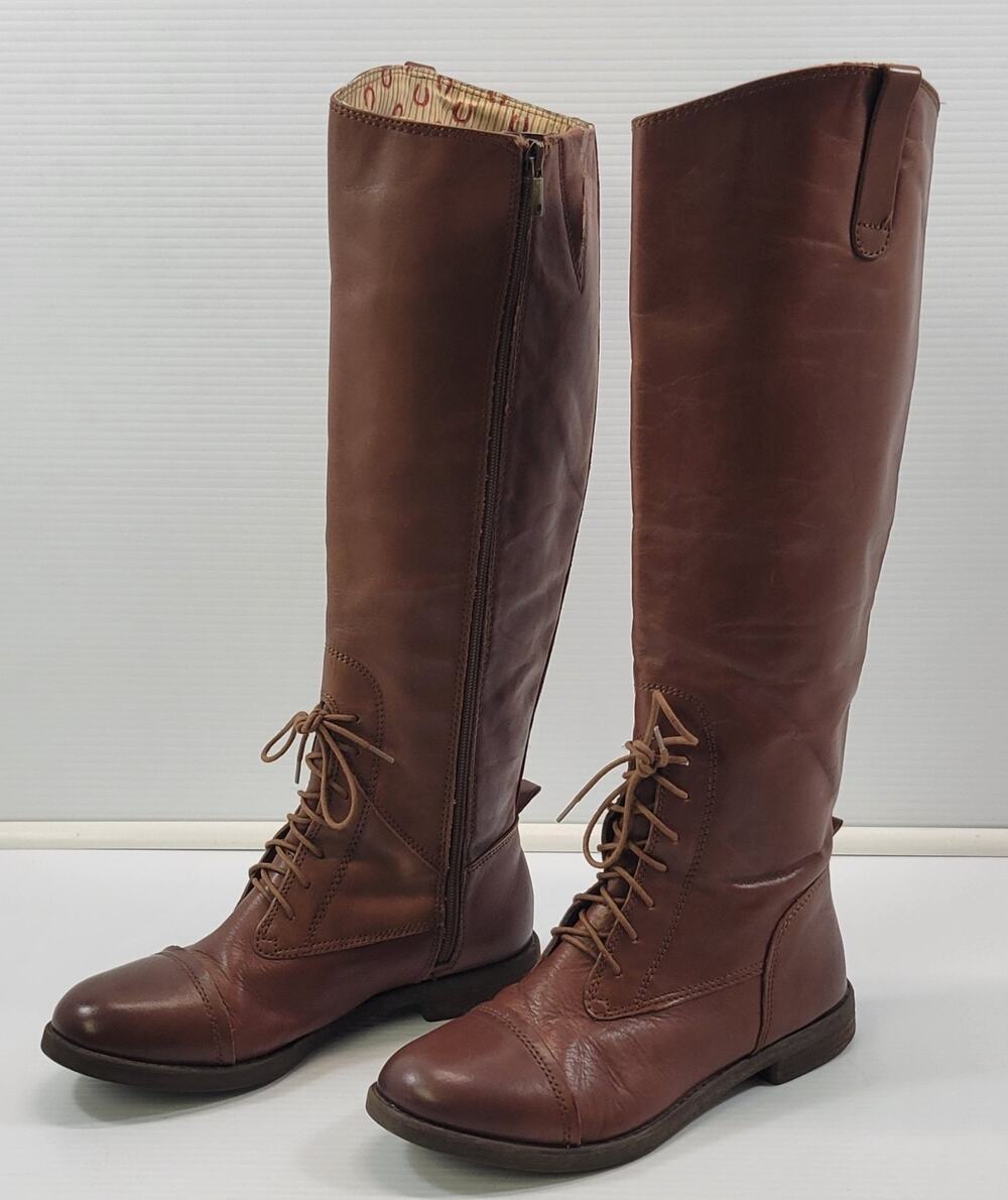*E) Lucky Brand Woman Bourbon Vachetta Full Zip 18" Brown Boots LK-RIA 8M